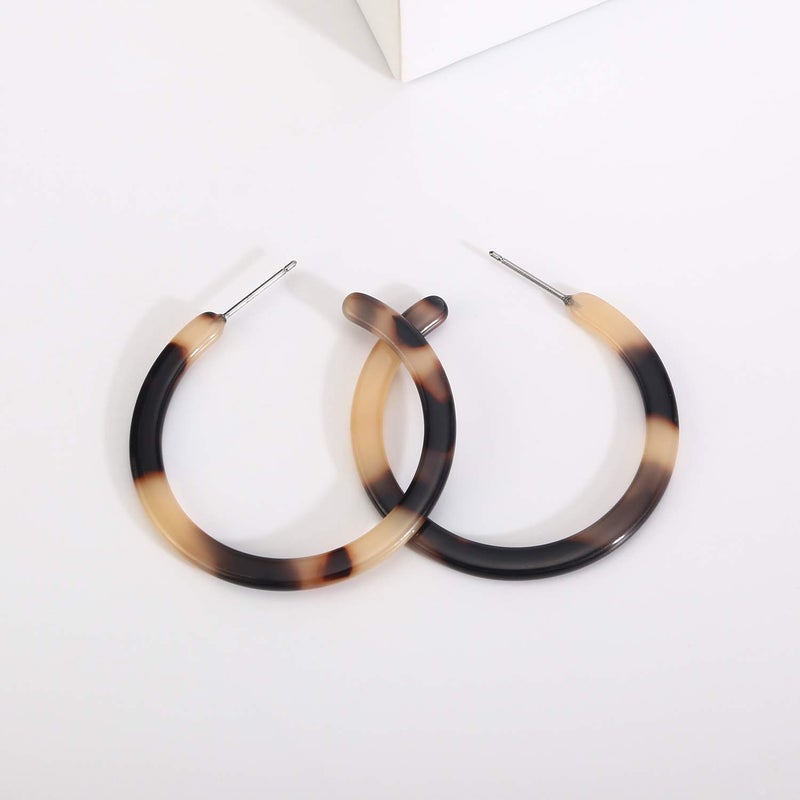 BaubleStar Tortoise Shell Resin Hoop Earrings Acrylic Round Circle Dangle Blond Amber Ear Drops Fashion Jewelry for Women - Image 3